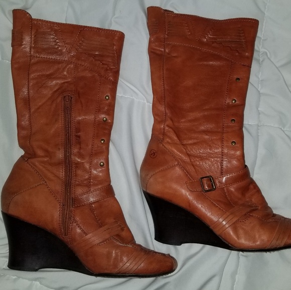 Bronx | Leather Wedge Boots w Stud Detail - Cognac - Picture 2 of 11